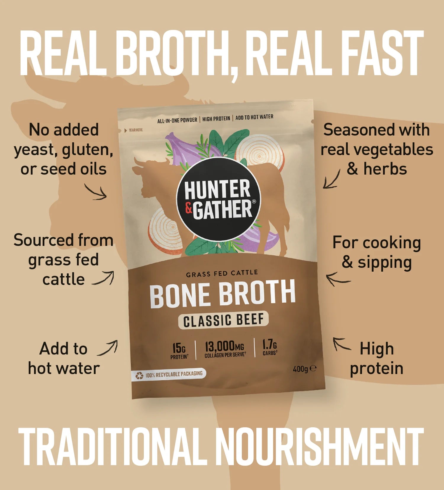 Hunter & Gather Grass Fed Bone Broth 400g