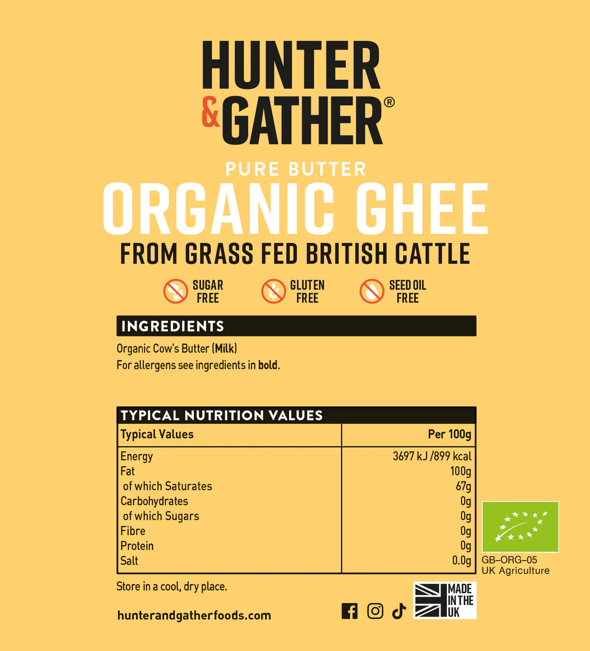 HUNTER & GATHER Grass Fed Organic Ghee 450g